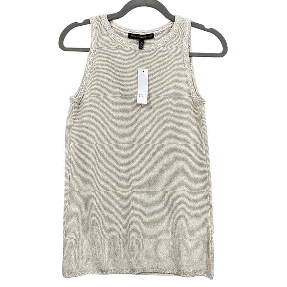 Nwt White House Black Market Knit Sweater Tank Metallic Oat Top Small - Picture 1 of 10